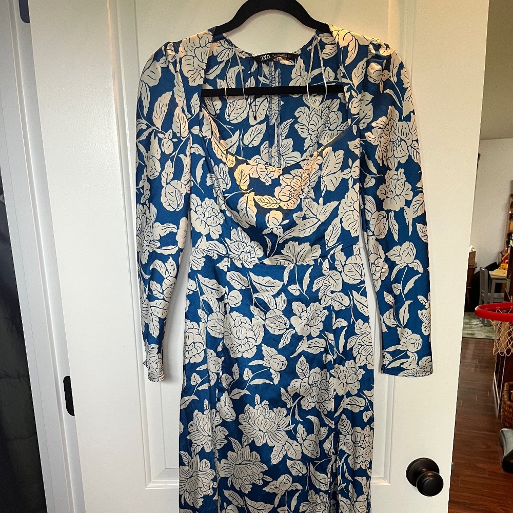 ZARA Satin Slit Midi Dress